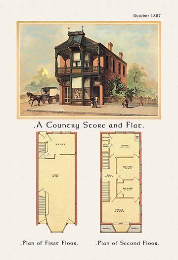 Victorian Period American Architecture Poster Print with exterior illustration and architectural layout