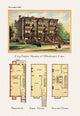 Victorian architecture home exterior illustration and floor plan poster print