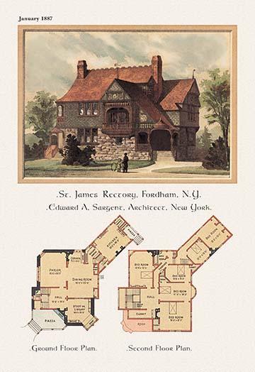 American Victorian Architecture Poster Print featuring home exterior and floor plan