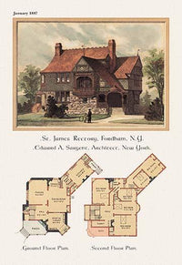 American Victorian Architecture Poster Print featuring home exterior and floor plan