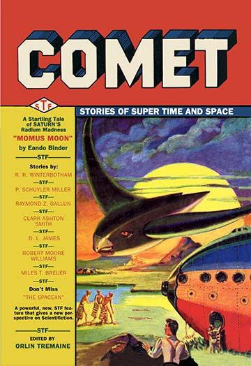 Comet Stories first issue cover art print by Leo Morey featuring a spaceship and humans exiting a spacecraft.