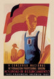 Spanish Nationalist Party Vocational Training Poster Print with red and yellow colors and a worker image.