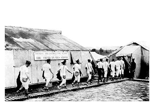 WWI photograph of troops at a disinfecting plant in England.