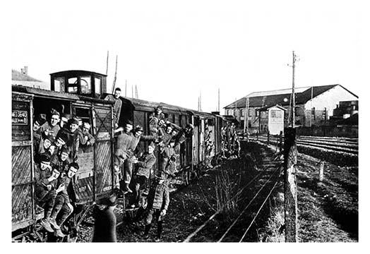 World War I American Doughboys aboard antiquated 40 ET 8s train poster print