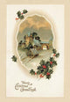 Winter Wonderland Christmas Illustration Poster Print featuring a snow-covered road leading to a building.
