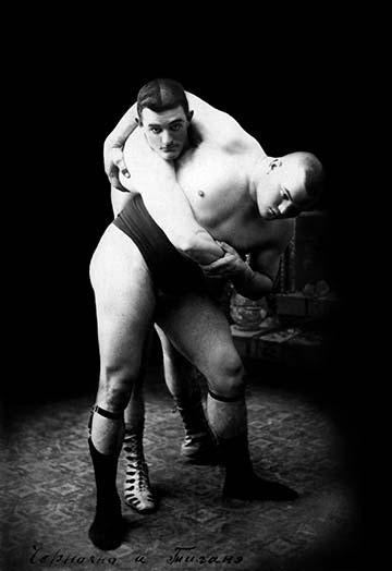Soviet Union Male Body Shape Photo Postcard featuring Russian wrestlers.