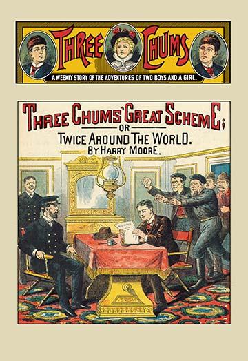 Three Chums: The Great Scheme vintage poster print showcasing 1890s Victorian pulps.