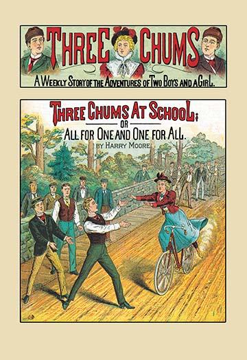 Three Chums: At School poster print featuring a vintage Victorian scene.