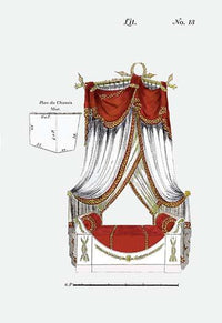 Illustrated page from a French catalog of furniture and fixtures, vintage poster print.