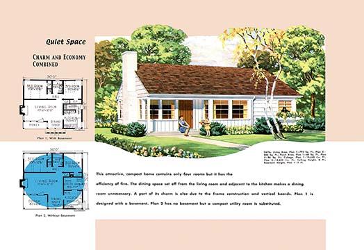 Architectural Drawings of 1950s American Homes Poster Print featuring detailed floor plans.