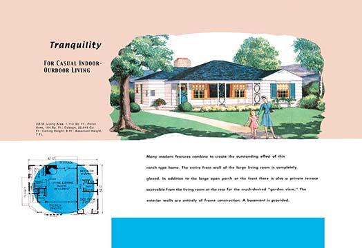 Architectural drawings of 1950s American homes poster print with detailed floor plans.