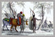 Hand-tinted engraving of horned mammals in natural settings, poster print