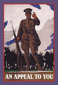 British Recruitment Poster featuring soldier appealing to young men to join Her Majesty's service