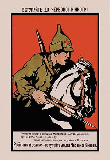 Early Red Soldier in Peaked Hat rides on horse in battle.