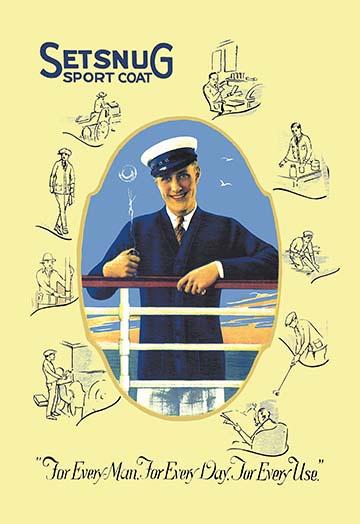 Early 1900's Vintage Clothing Advertising Poster Print featuring a man at leisure in yacht attire.