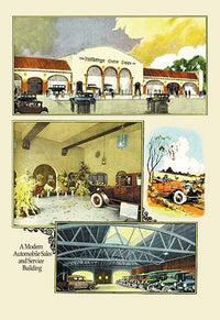 American Commercial Architecture Poster Print featuring detailed floor plans and building renderings.