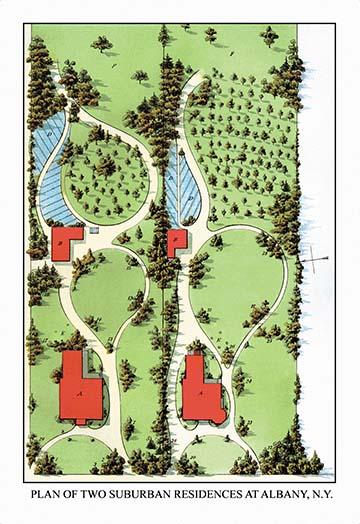 Aerial rendering of landscape design with house and trees by J. Weidermann