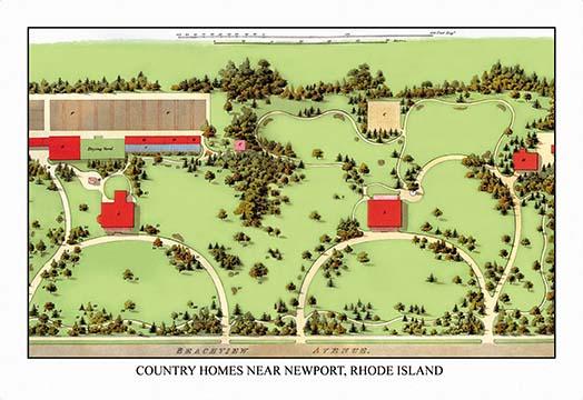 Aerial landscape design poster print by J. Weidermann showcasing a house amidst trees and plants.