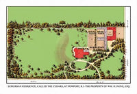 Aerial landscape plans poster print by J. Weidermann showcasing house amidst trees.