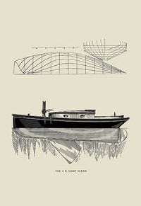 1891 graphic print of small yacht design by C.P. Kunhardt, vintage nautical art.