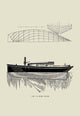 1891 graphic print of small yacht design by C.P. Kunhardt, vintage nautical art.