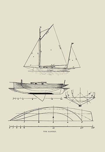 Small yacht design graphic poster print from 1891 by C.P. Kunhardt.