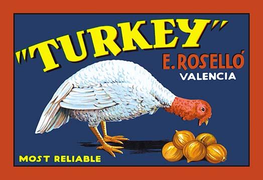 Wild Turkey Crate Label Art Print featuring Valencia onions, vintage design.
