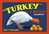 Wild Turkey Crate Label Art Print featuring Valencia onions, vintage design.