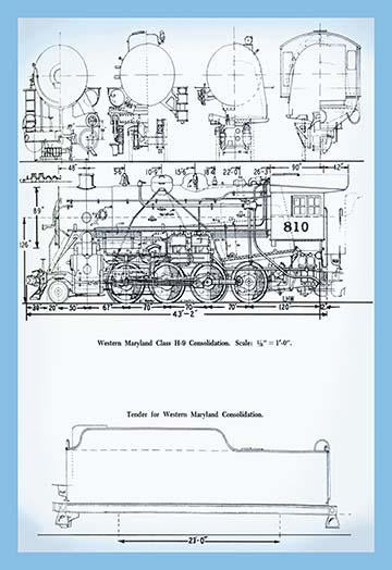 Railroad Schematics & Plans Poster Print showcasing detailed designs.