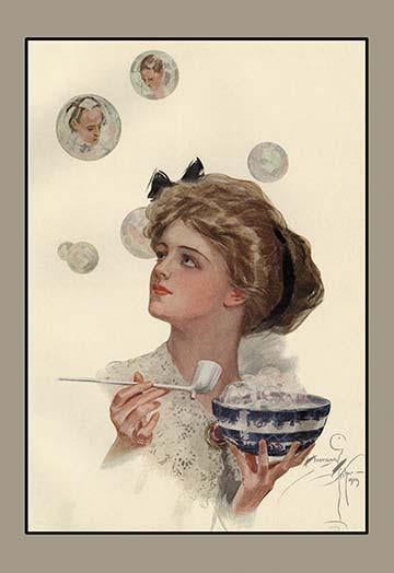 Harrison Fisher poster print titled 'The Father of a Thousand Girls', showcasing vintage feminine beauty.