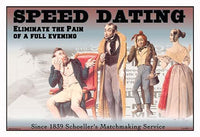 Victorian Dating Service Satire Poster Print by Wilbur Pierce, featuring participants in Victorian garb.