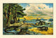 Prehistoric coastal scene poster print featuring early crocodiles and ancient wildlife.