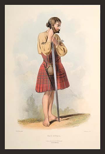 Scottish art print by R.R. McIan, vintage reproduction poster.
