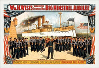 William H. West's Big Minstrel Jubilee Poster Print featuring a large uniformed band and Admiral Dewey's flagship Olympia.