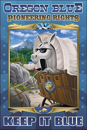 Blue the Donkey in a Conestoga wagon on the Oregon Trail poster print by Richard Kelly.