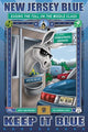 The Toll Taker on the Garden State Parkway Poster Print by Richard Kelly featuring a blue car at a toll booth.