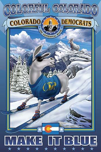 Blue the Donkey skiing in the Grand Tetons poster print by Richard Kelly.