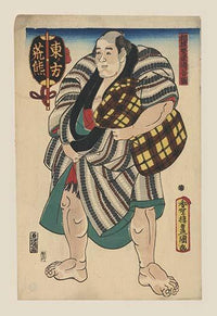 Weary sumo wrestler resting with a pillow after a match poster print.