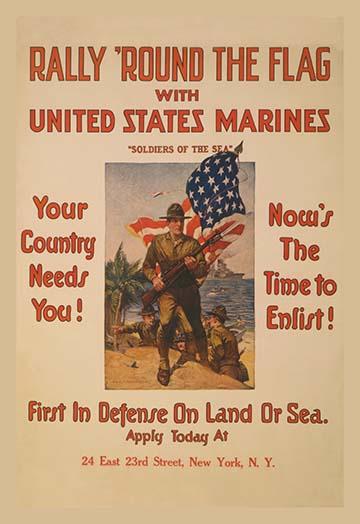 Marine Landing Party Recruitment Poster Print by Sidney H. Riesenberg, military-themed artwork