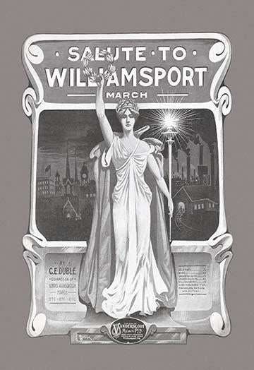 Sheet music poster print honoring a historic logging town in Pennsylvania.