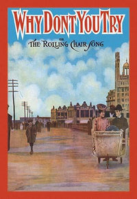 Wicker Chair Carts Poster Print depicting the iconic Atlantic City boardwalk.