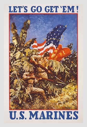 Marines ready for battle in dense tropical jungle poster print by Capt. Guinness.
