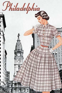 Tourist Visiting Philadelphia 50's Plaid Frock Poster Print by Sara Pierce