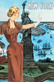 Forward Thinking Ladies in Fifties Fashion Poster Print by Sara Pierce featuring stylish women against beautiful global locations.