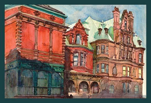 Victorian Buildings Poster Print by Noel Miles - Vintage Art Reproduction