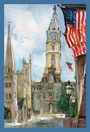 Billy Penn Statue vintage art reproduction poster print by Noel Miles.