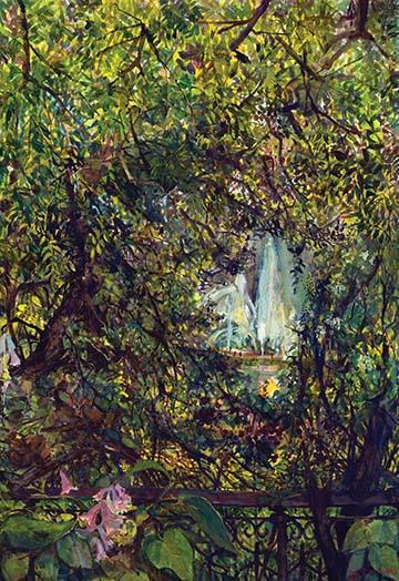 View of the Water Through the Trees and Flowers Poster Print by Noel Miles