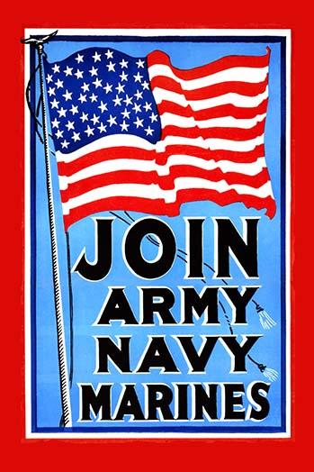Patriotic enlistment poster print featuring a bold flag design.