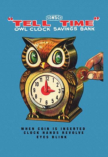 Owl and Clock Poster Print showcasing dynamic motion art.