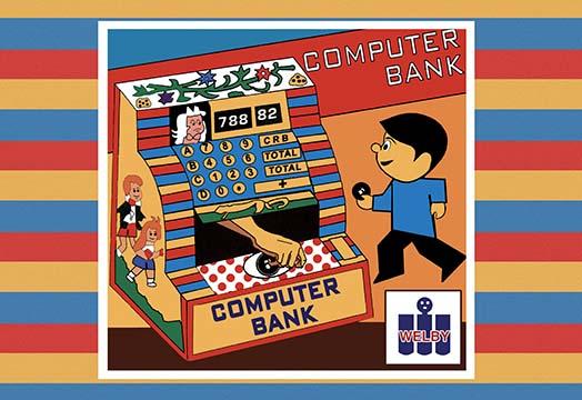 Grabbing Cash Register Poster Print showcasing fun savings theme.